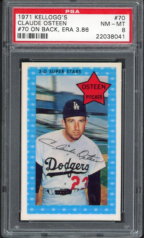 1971 Kelloggs Baseball #070 Claude Osteen Dodgers PSA 8 NM/MT ERA 3.86 515412