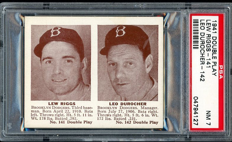 1941 Double Play #141/142 Lew Riggs Leo Durocher PSA 7 NM 515426