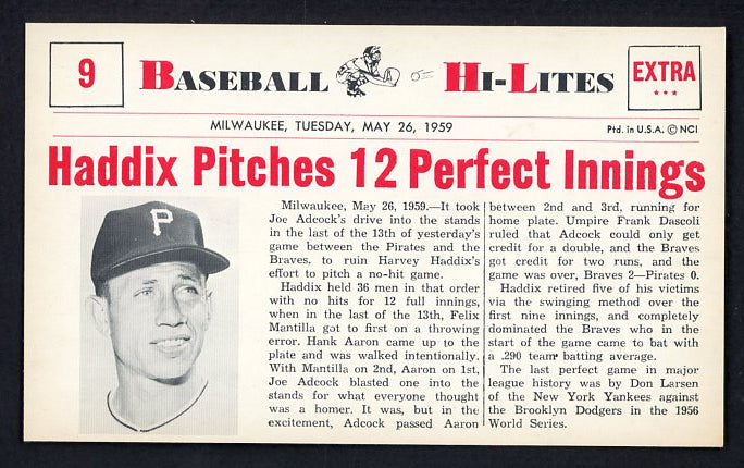 1960 Nu Card Hi Lites #009 Harvey Haddix Pirates NR-MT 515438