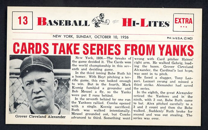 1960 Nu Card Hi Lites #013 Grover Alexander Cardinals NR-MT 515444