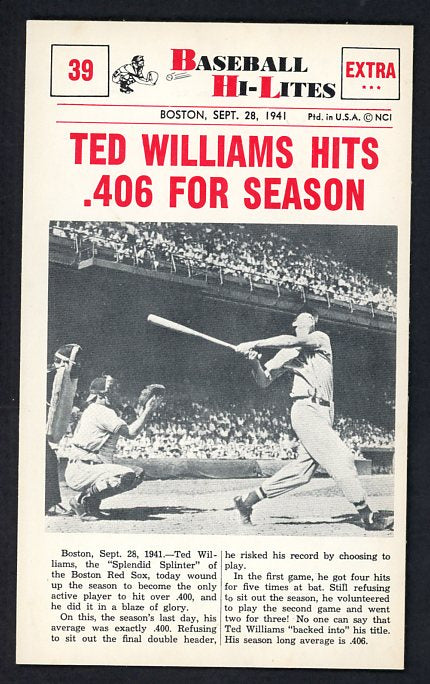 1960 Nu Card Hi Lites #039 Ted Williams Red Sox NR-MT 515462