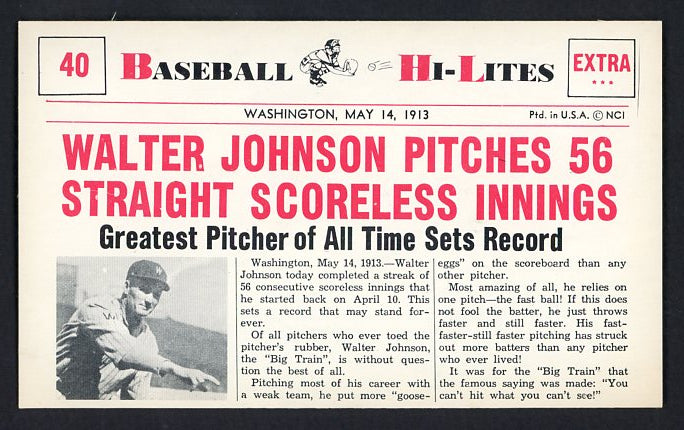 1960 Nu Card Hi Lites #040 Walter Johnson Senators NR-MT 515463