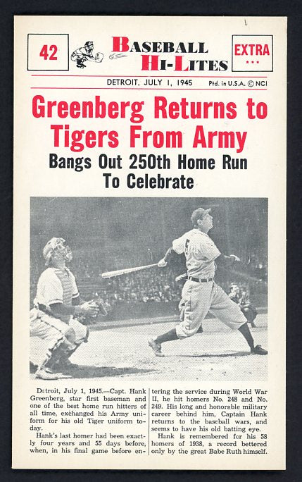 1960 Nu Card Hi Lites #042 Hank Greenberg Tigers EX-MT 515465