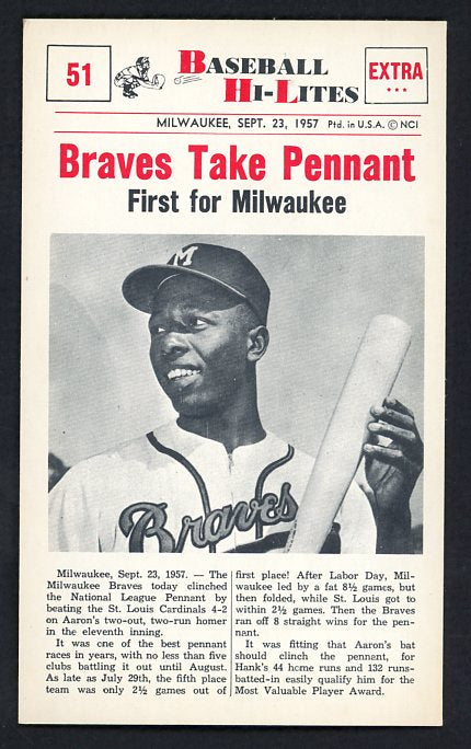 1960 Nu Card Hi Lites #051 Hank Aaron Braves EX-MT 515471