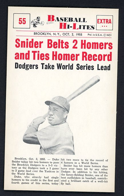 1960 Nu Card Hi Lites #055 Duke Snider Dodgers NR-MT 515473