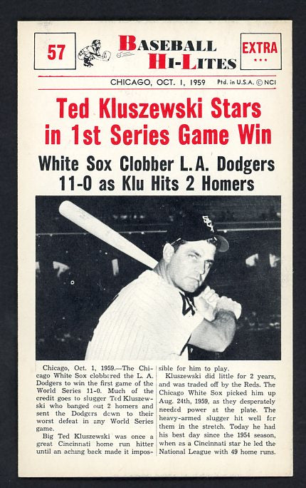 1960 Nu Card Hi Lites #057 Ted Kluszewski White Sox NR-MT 515475