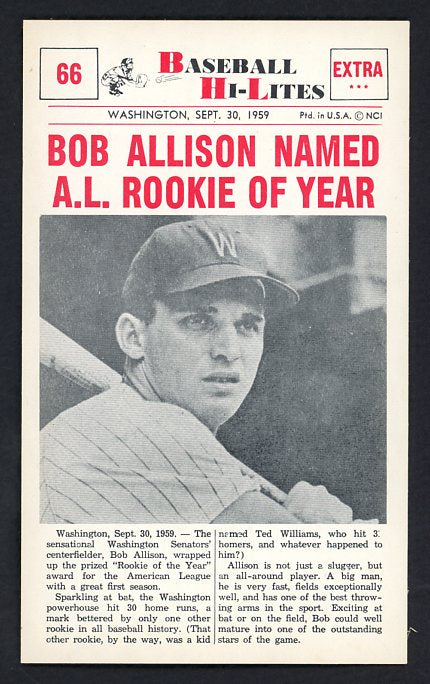 1960 Nu Card Hi Lites #066 Bob Allison Senators NR-MT 515483