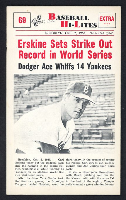 1960 Nu Card Hi Lites #069 Carl Erskine Dodgers NR-MT 515486