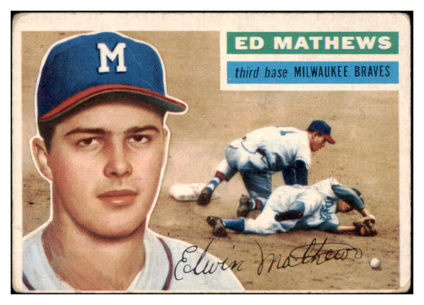 1956 Topps Baseball #107 Eddie Mathews Braves Good White 515585