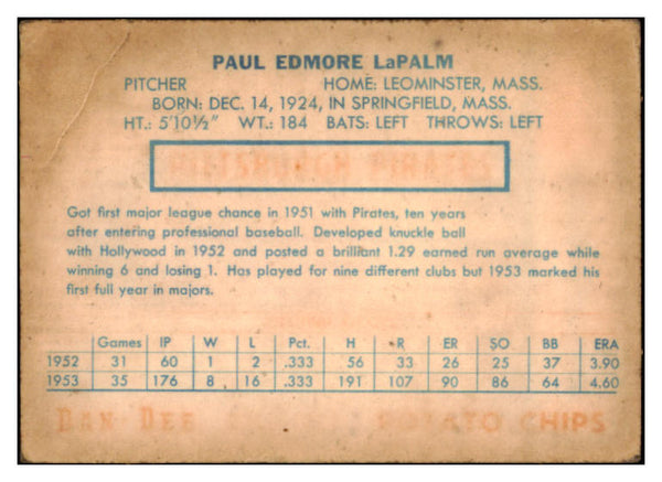 1954 Dan Dee Paul Lapalme Pirates VG 515806