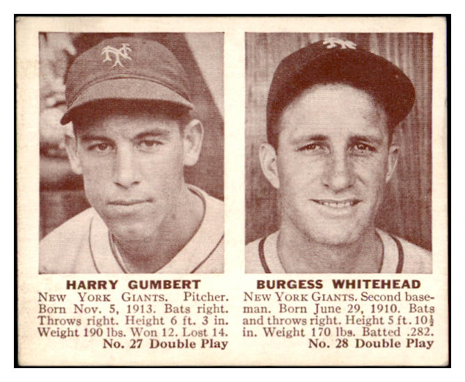 1941 Double Play #027/28 Harry Gumbert Burgess Whitehead EX+ 515863