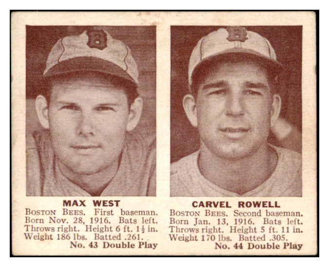 1941 Double Play #043/44 Max West Carvel Rowell EX+/EX-MT 515869