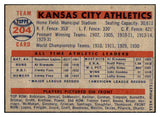 1957 Topps Baseball #204 Kansas City A's Team EX-MT 516170