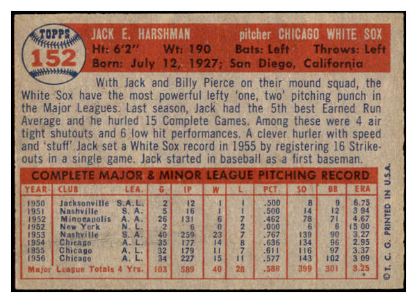 1957 Topps Baseball #152 Jack Harshman White Sox EX-MT 516186