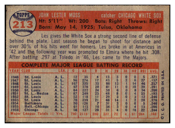 1957 Topps Baseball #213 Les Moss White Sox EX-MT 516231