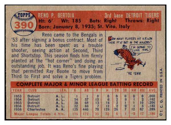 1957 Topps Baseball #390 Reno Bertoia Tigers EX-MT 516255