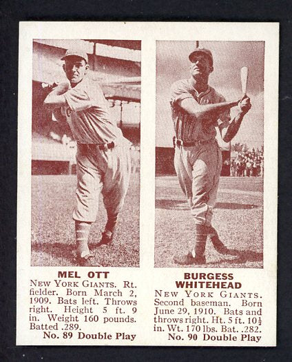 1941 Double Play #089/90 Mel Ott Burgess Whitehead EX-MT/NR-MT 516307