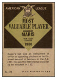 1961 Topps Baseball #478 Roger Maris MVP Yankees EX-MT 516536