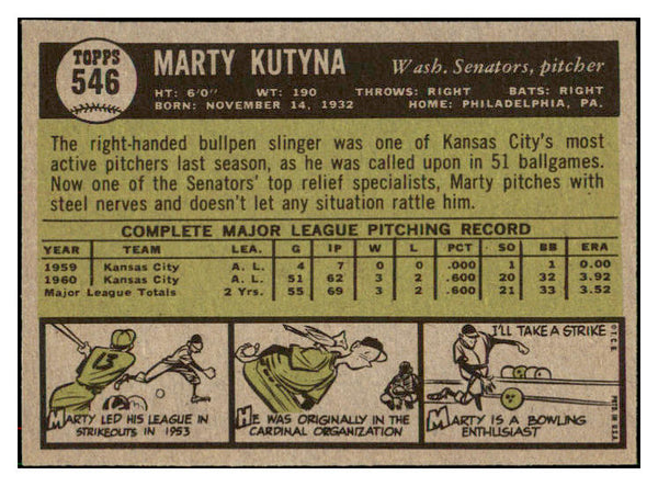 1961 Topps Baseball #546 Marty Kutyna Senators NR-MT 516557
