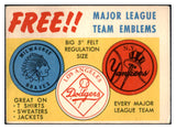 1958 Topps Baseball Emblem Insert VG-EX 516574