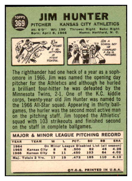 1967 Topps Baseball #369 Catfish Hunter A's NR-MT 516618