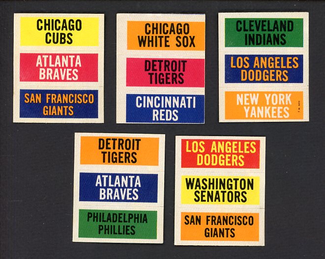 1967 Fleer Baseball Cloth Trios Patches Set Lot 5 Diff Dodgers Reds 516787