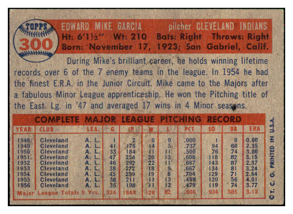 1957 Topps Baseball #300 Mike Garcia Indians EX-MT 516827