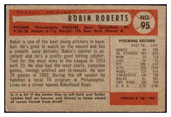 1954 Bowman Baseball #095 Robin Roberts Phillies EX 516972