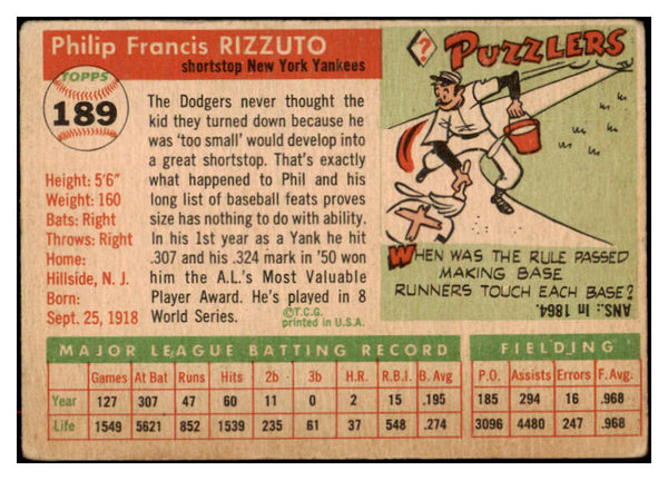 1955 Topps Baseball #189 Phil Rizzuto Yankees GD-VG 516977