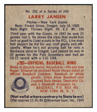 1949 Bowman Baseball #202 Larry Jansen Giants NR-MT 517023