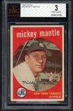 1959 Topps Baseball #010 Mickey Mantle Yankees BVG 3 VG 517039