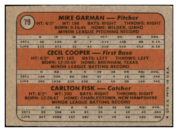 1972 Topps Baseball #079 Carlton Fisk Red Sox EX+/EX-MT 517089