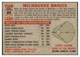 1956 Topps Baseball #095 Milwaukee Braves Team EX+/EX-MT Gray 517185