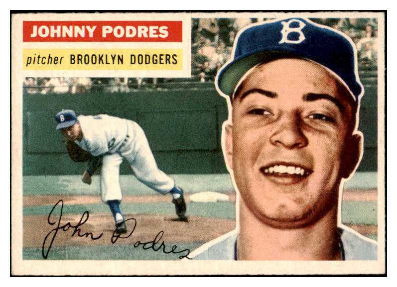 1956 Topps Baseball #173 Johnny Podres Dodgers EX-MT Gray 517195