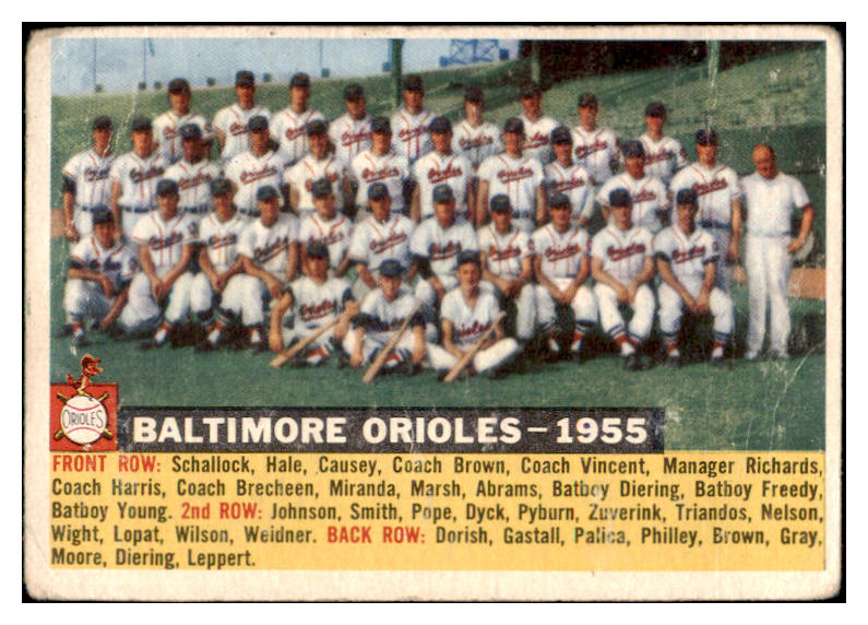 1956 Topps Baseball #100 Baltimore Orioles Team Good Dated 517205