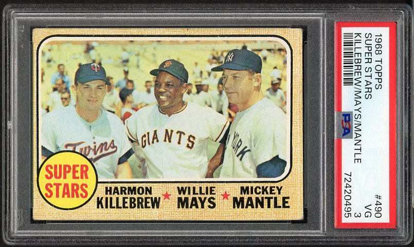 1968 Topps Baseball #490 Mickey Mantle Willie Mays PSA 3 VG 517303