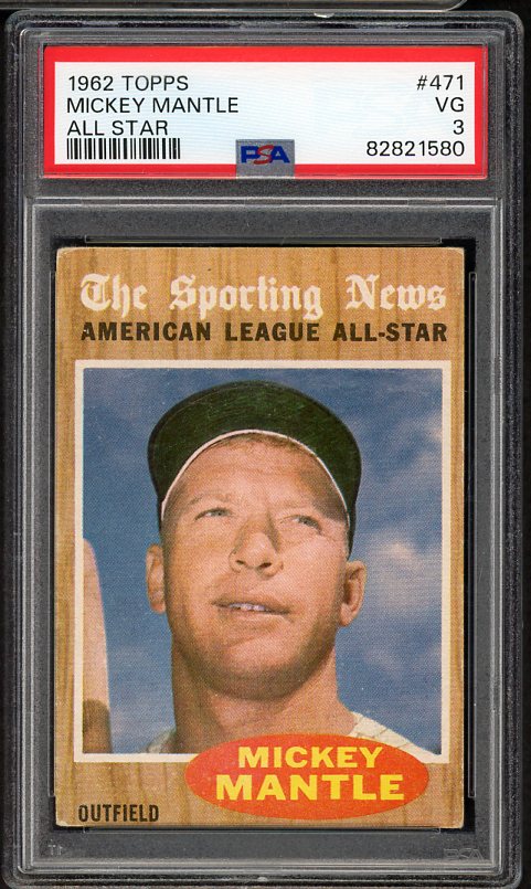 1962 Topps Baseball #471 Mickey Mantle A.S. Yankees PSA 3 VG 517307