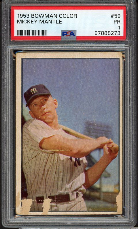 1953 Bowman Color Baseball #059 Mickey Mantle Yankees PSA 1 PR 517337