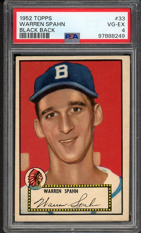 1952 Topps Baseball #033 Warren Spahn Braves PSA 4 VG-EX Black 517343