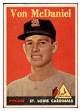 1958 Topps Baseball #065 Von McDaniel Cardinals VG-EX Yellow Letter 517417