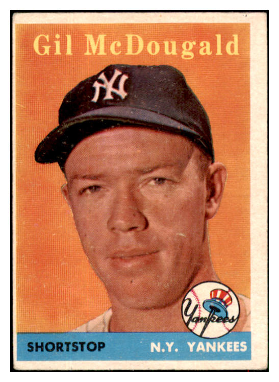 1958 Topps Baseball #020 Gil McDougald Yankees Good ink back Yellow Letter 517431