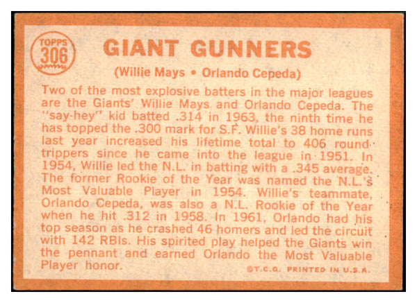 1964 Topps Baseball #306 Willie Mays Orlando Cepeda EX+/EX-MT 517527