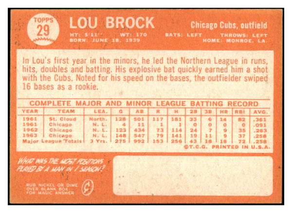 1964 Topps Baseball #029 Lou Brock Cubs EX-MT 517532
