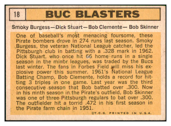 1963 Topps Baseball #018 Roberto Clemente Smoky Burgess EX+/EX-MT 517551
