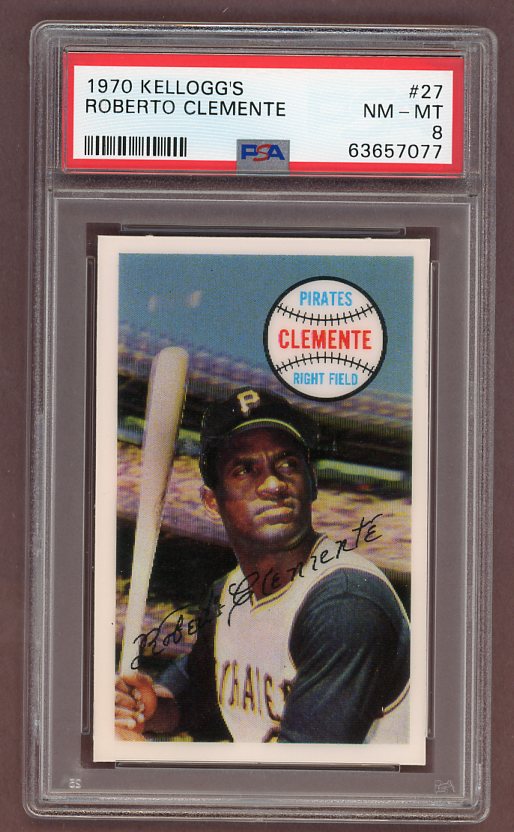 1970 Kelloggs Baseball #027 Roberto Clemente Pirates PSA 8 NM/MT 517644