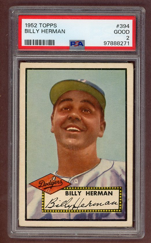 1952 Topps Baseball #394 Billy Herman Dodgers PSA 2 GD 517651