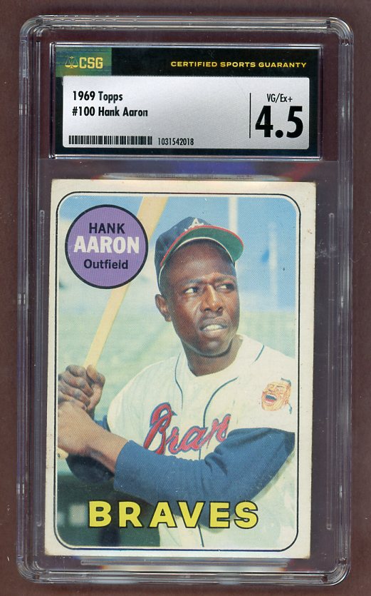 1969 Topps Baseball #100 Hank Aaron Braves CSG 4.5 VG-EX+ 517745