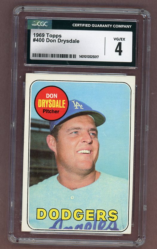 1969 Topps Baseball #400 Don Drysdale Dodgers CGC 4 VG-EX 517770