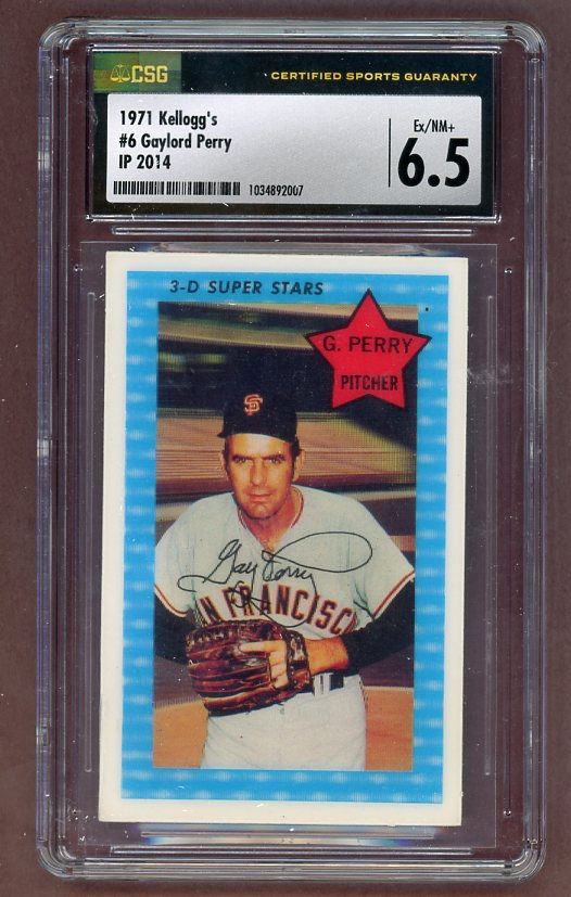 1971 Kelloggs Baseball #006 Gaylord Perry Giants CSG 6.5 EX-MT+ IP 2014 517793