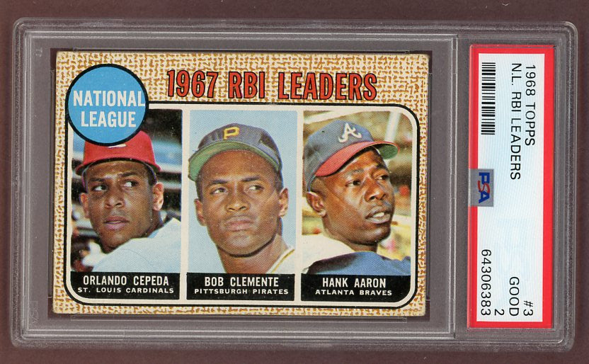 1968 Topps Baseball #003 N.L. RBI Leaders Clemente Aaron PSA 2 GD 517853